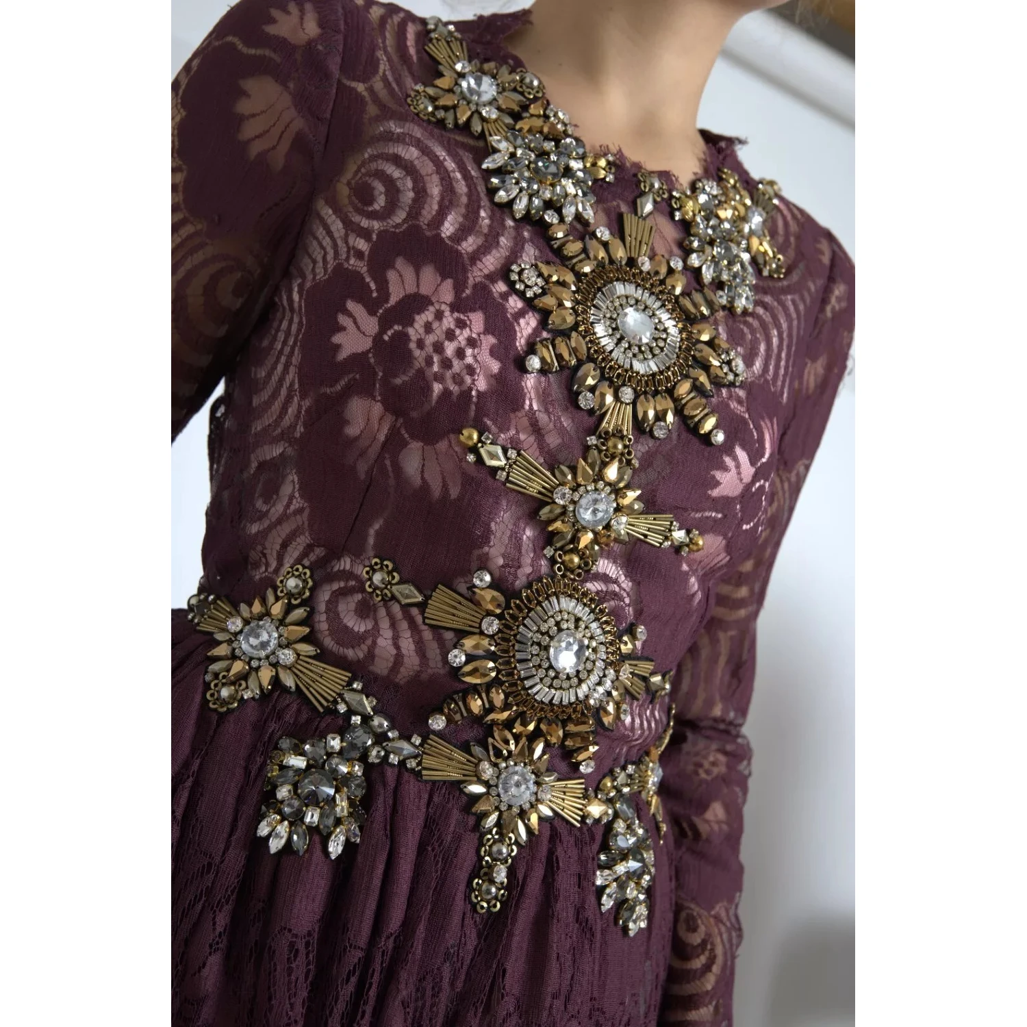 Purple Viscose Crystal A-Line Gown Dress