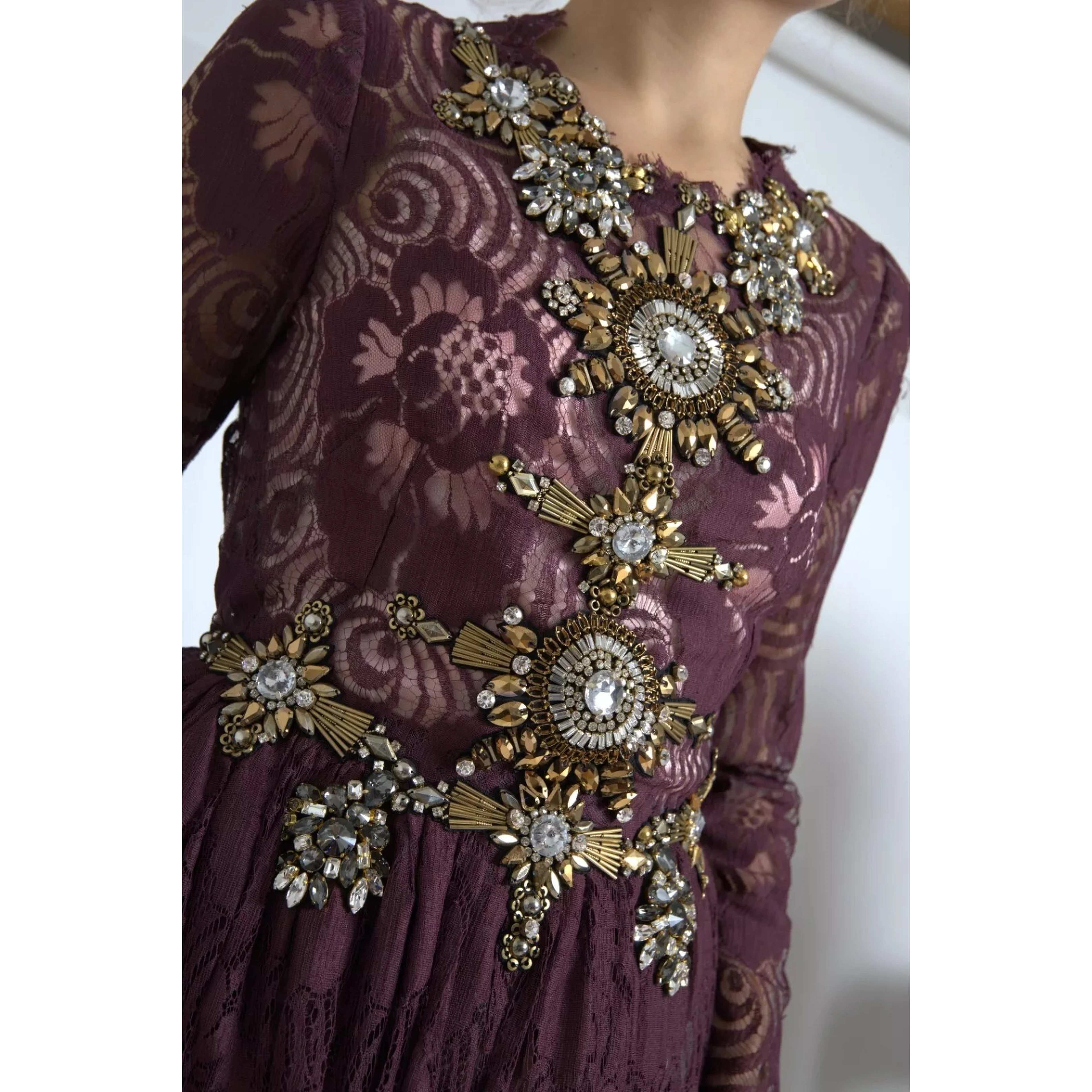 Purple Viscose Crystal A-Line Gown Dress