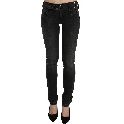 Black Washed Low Waist Slim Fit Skinny Denim Pants Jeans