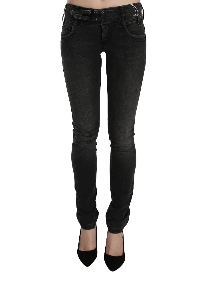 Black Washed Low Waist Slim Fit Skinny Denim Pants Jeans