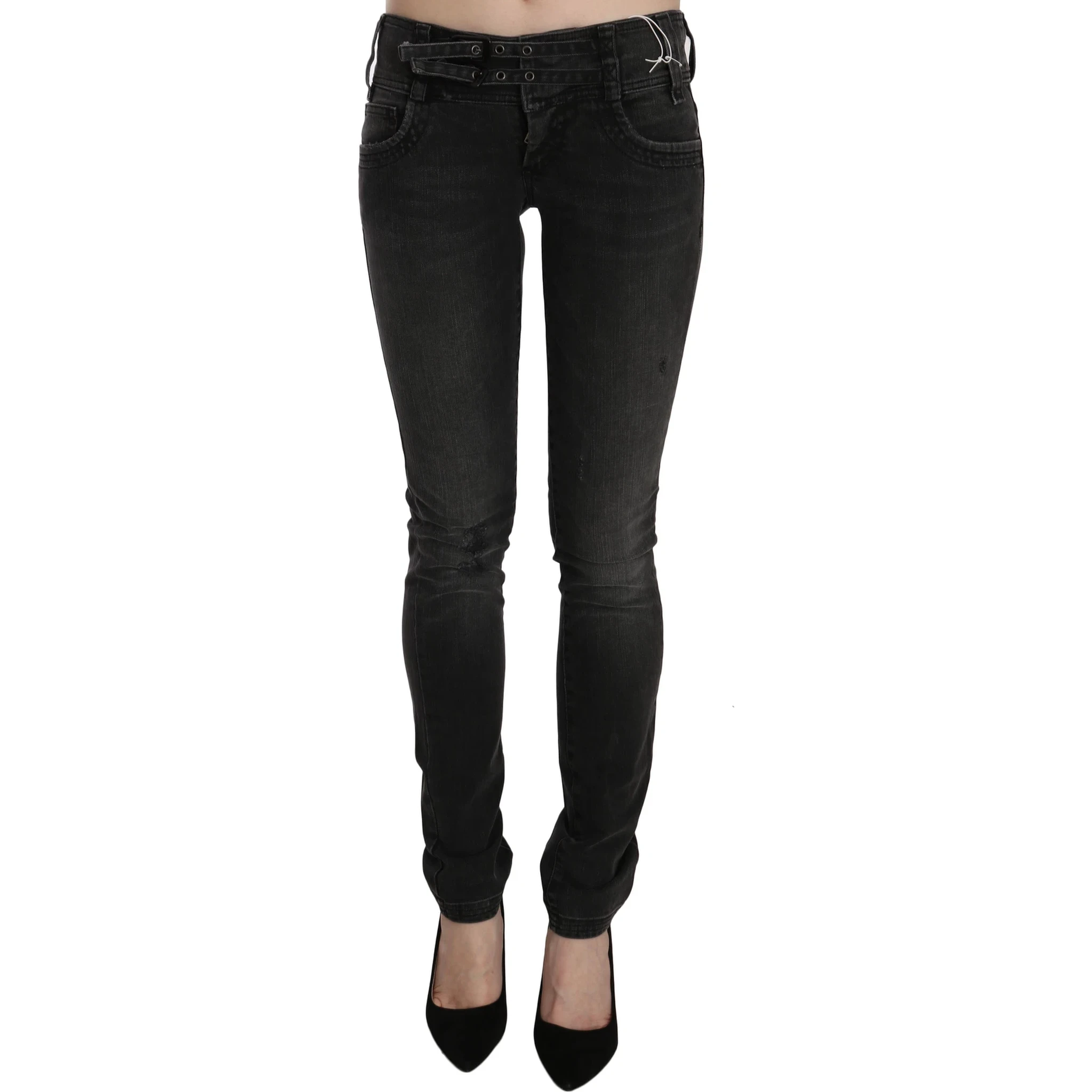 Black Washed Low Waist Slim Fit Skinny Denim Pants Jeans