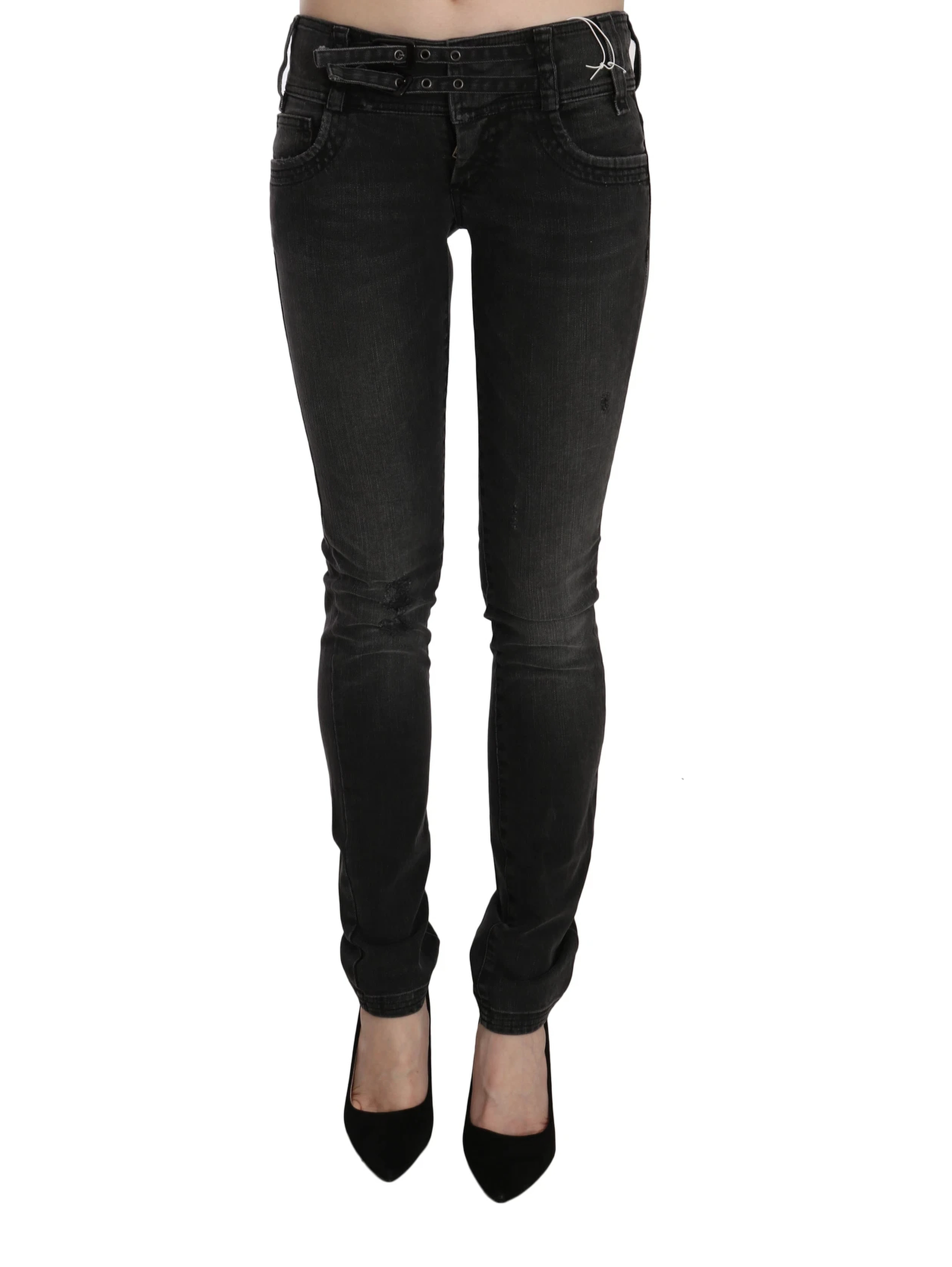 Black Washed Low Waist Slim Fit Skinny Denim Pants Jeans