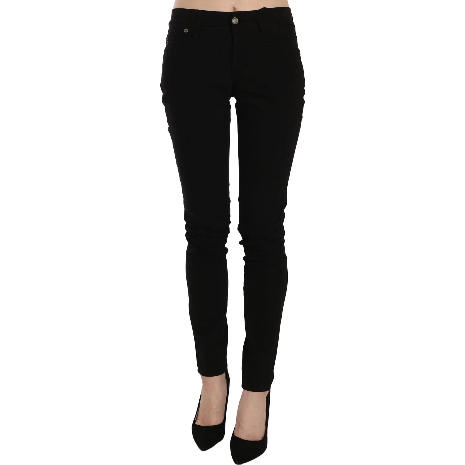Black Mid Waist Slim Fit Skinny Denim Casual Pants Jeans