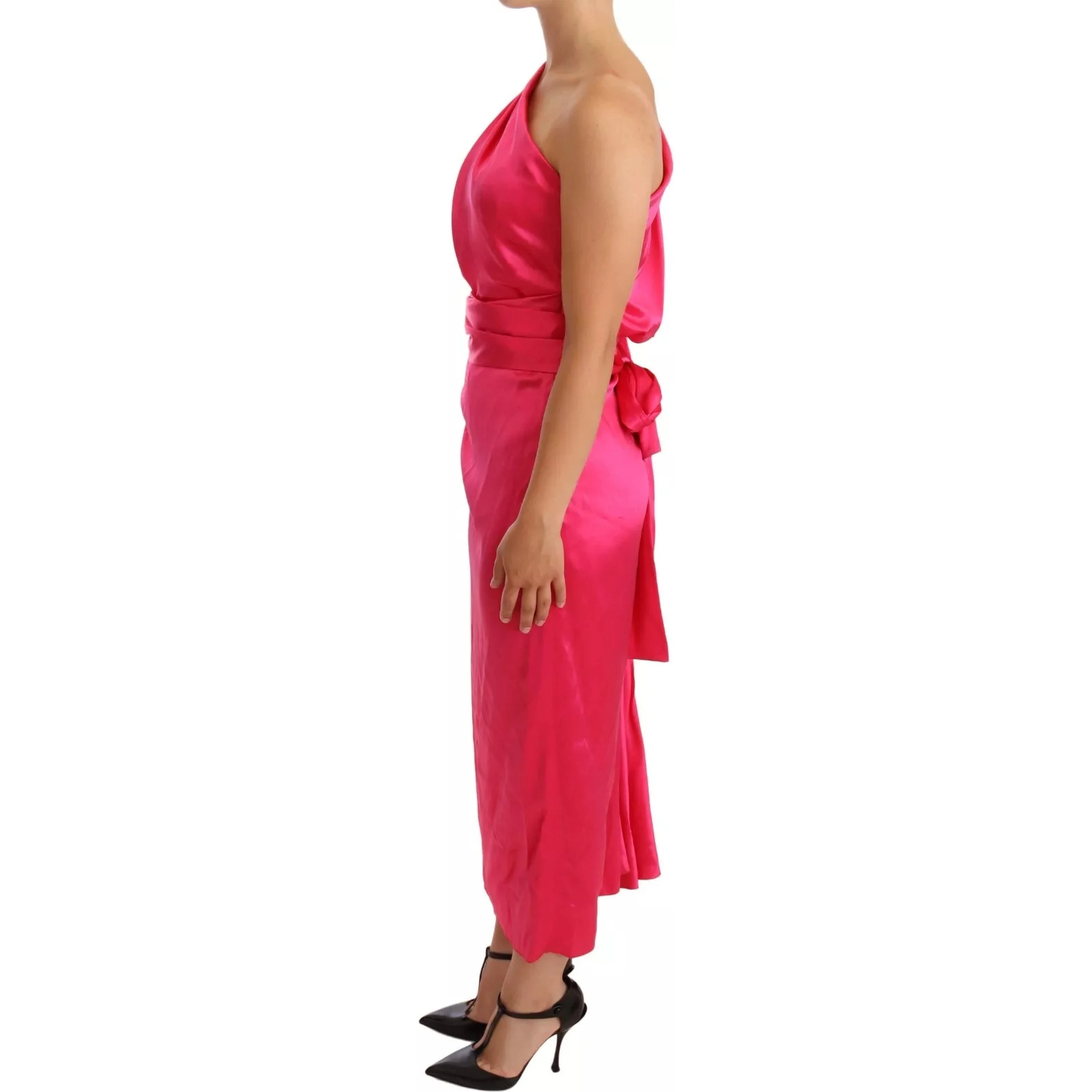 Pink Sheath Silk Bow Open Shoulder Dress