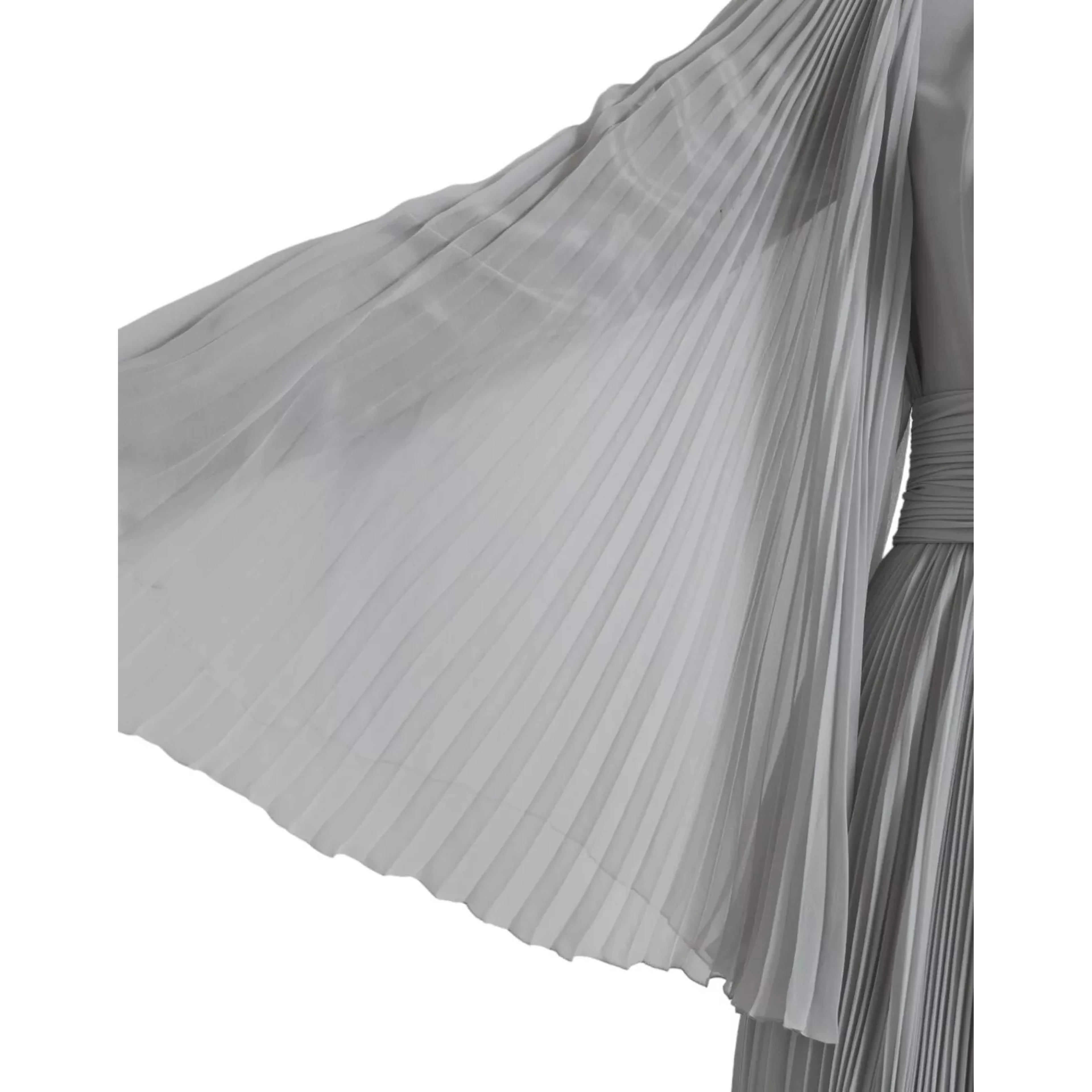 Light Grey Polyester Pleated Long Maxi Dress