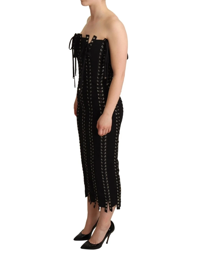 Black Cady Sleeveless Lace Up Bodycon Dress