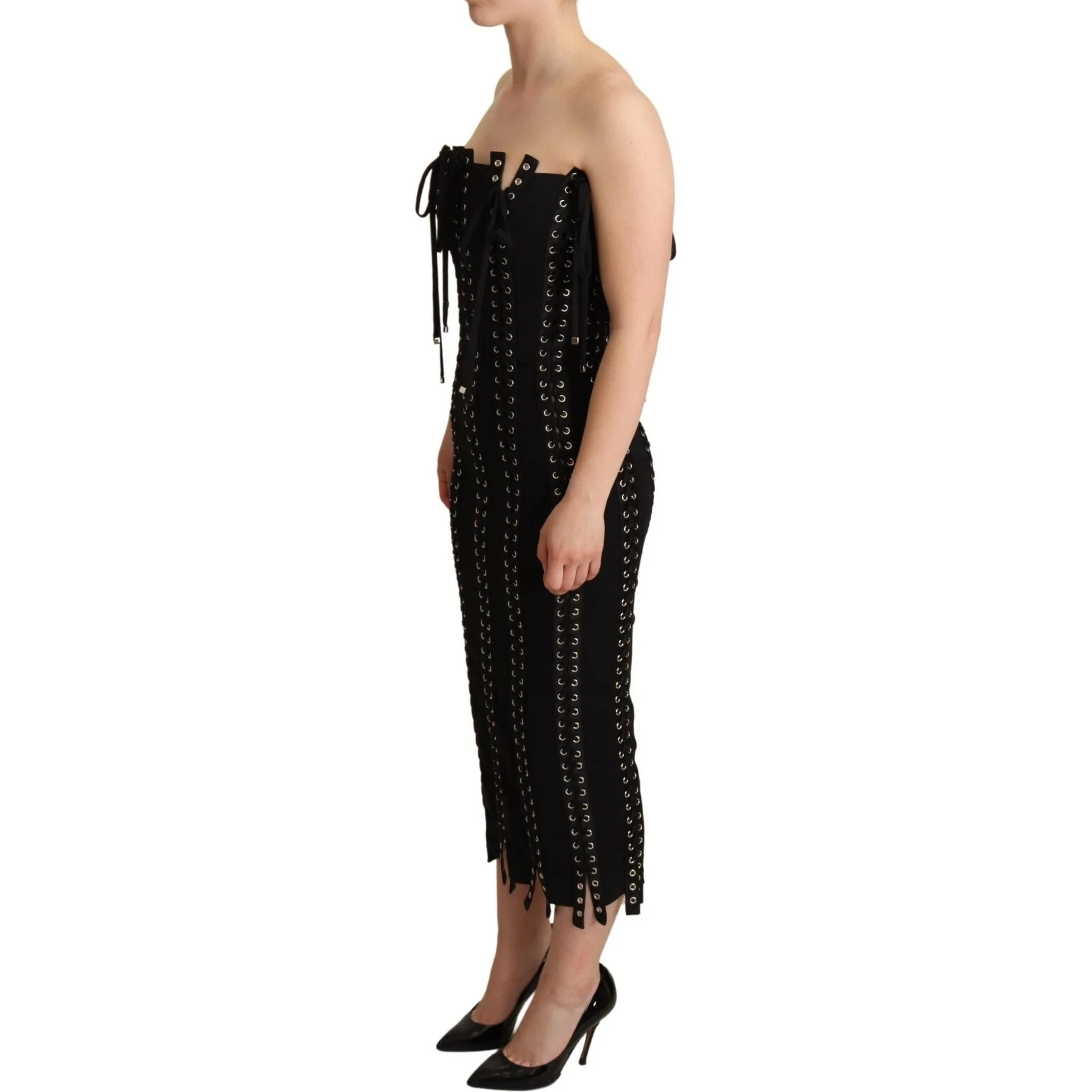 Black Cady Sleeveless Lace Up Bodycon Dress