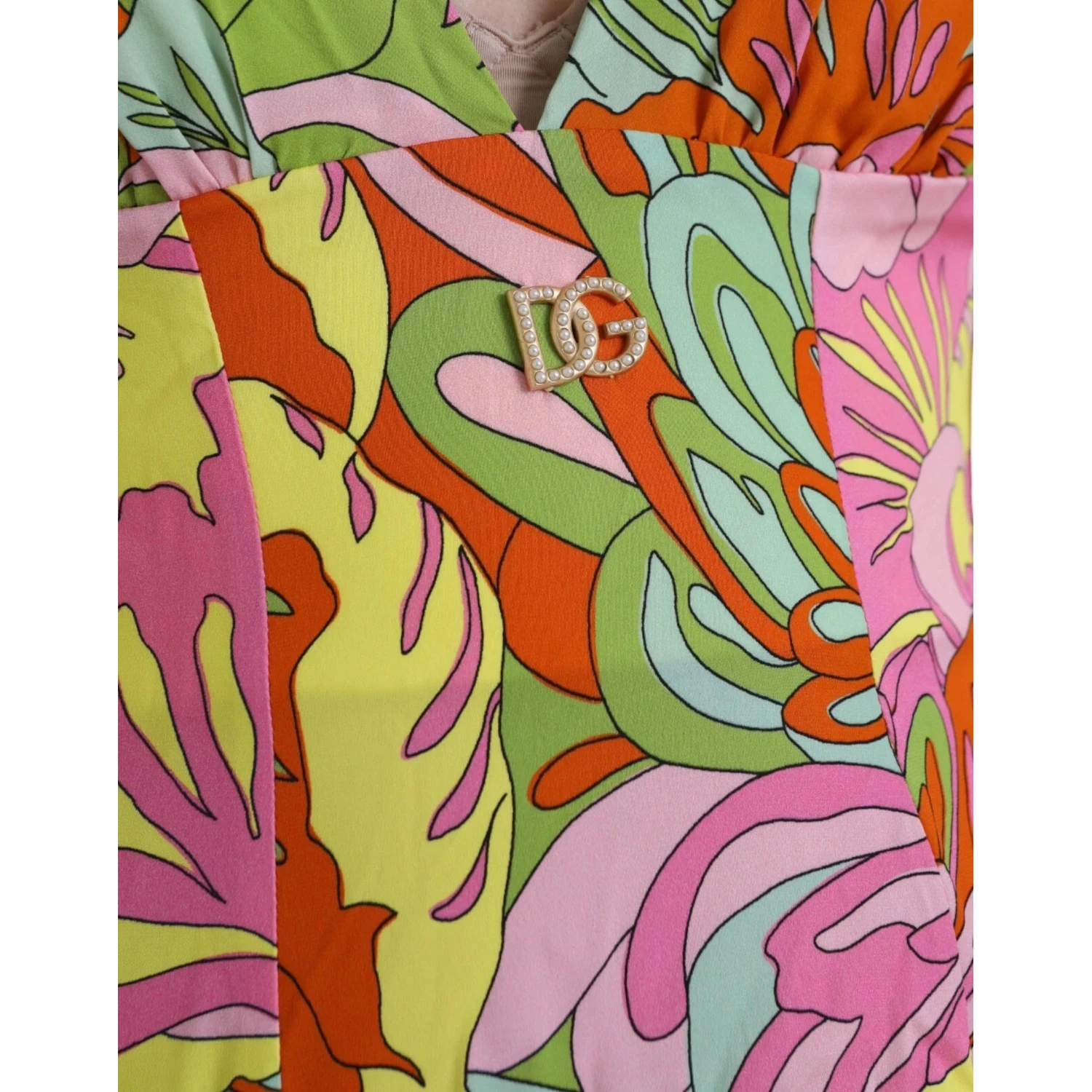 Multicolor Floral Silk Flared Mini Dress
