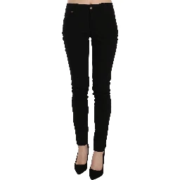 Black Mid Waist Slim Fit Skinny Denim Casual Pants Jeans