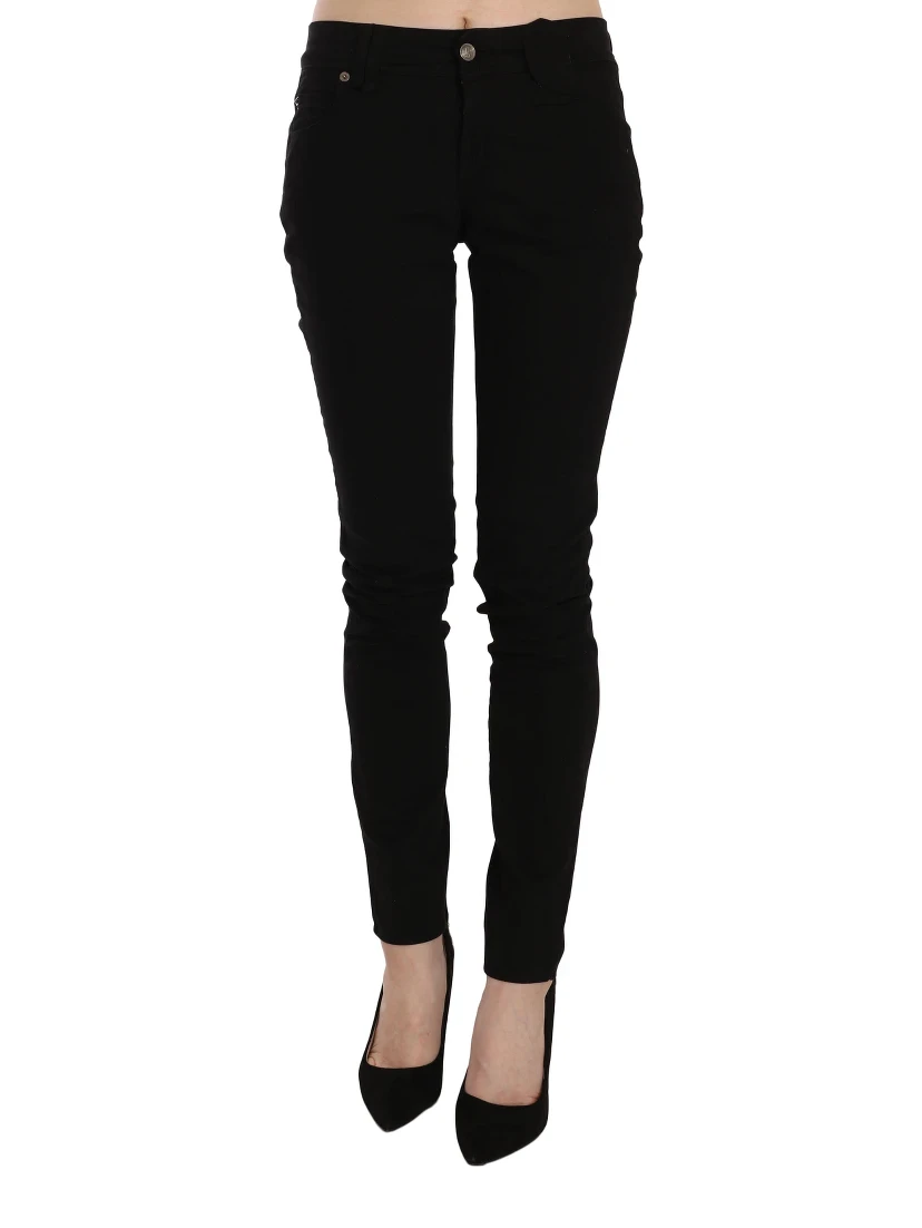 Black Mid Waist Slim Fit Skinny Denim Casual Pants Jeans