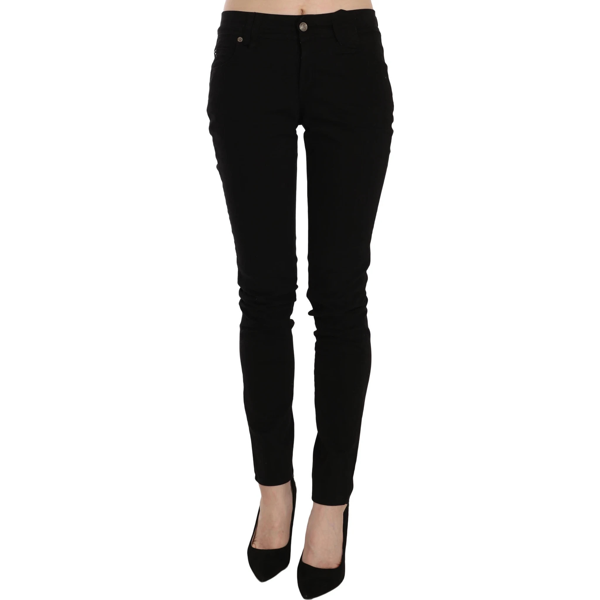 Black Mid Waist Slim Fit Skinny Denim Casual Pants Jeans