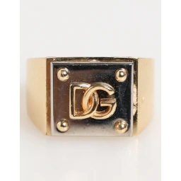Gold Tone Brass Signet Square DG Logo Plaque Men Ring