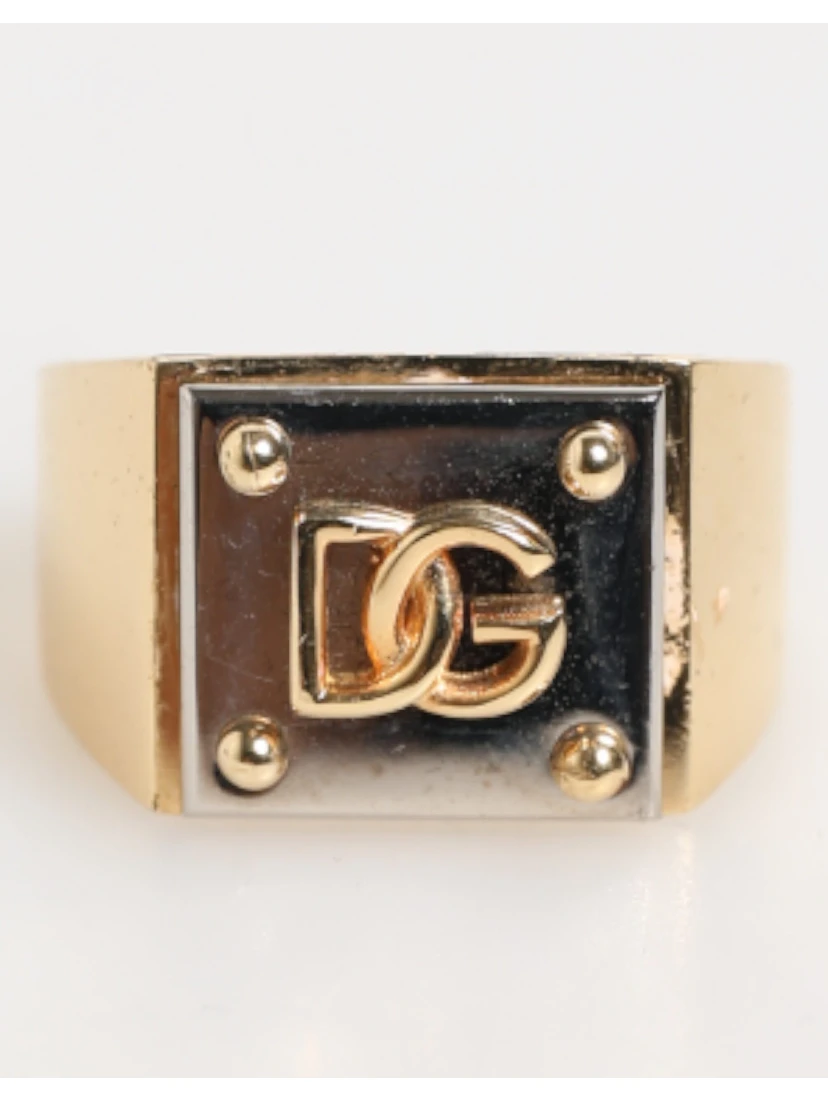 Gold Tone Brass Signet Square DG Logo Plaque Men Ring