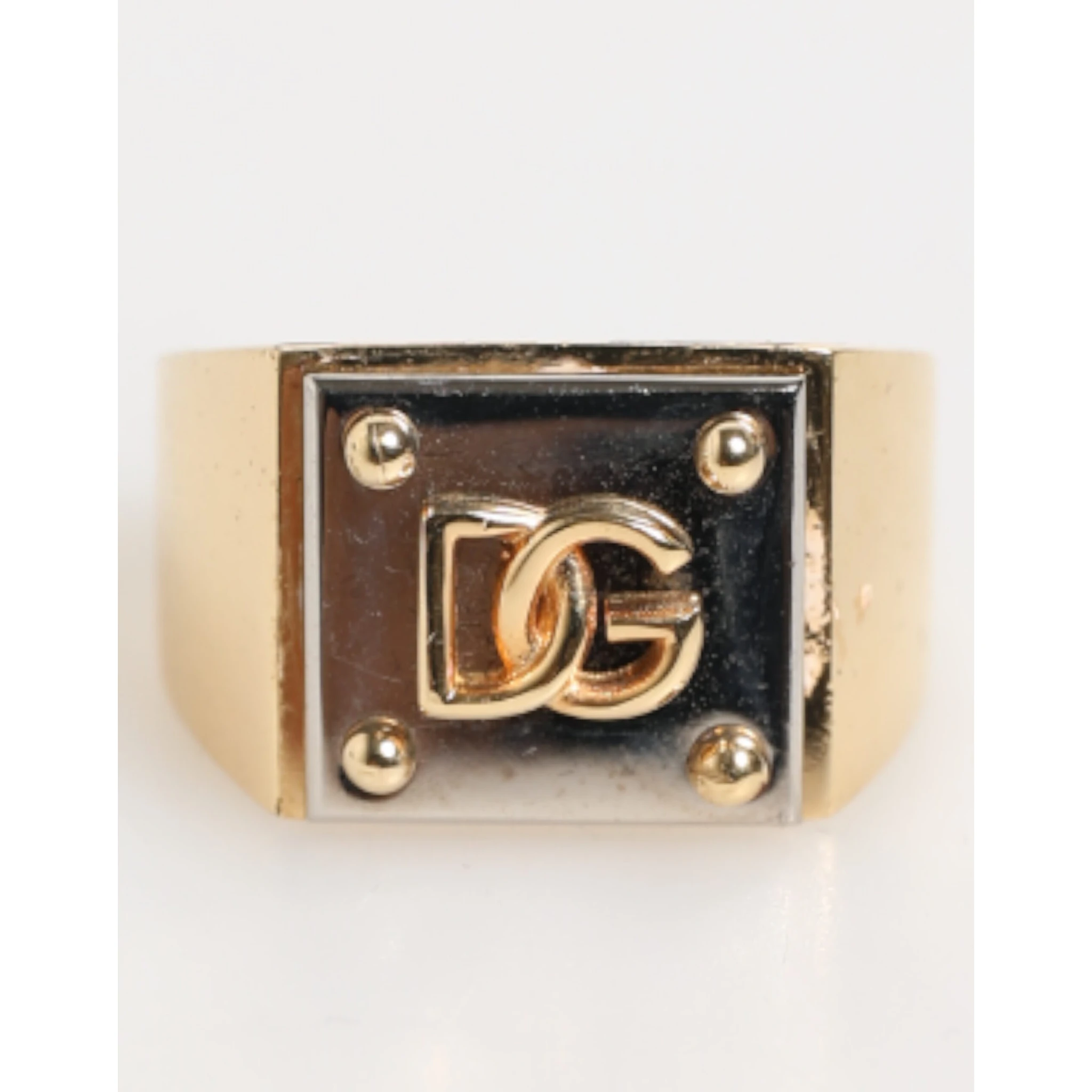 Gold Tone Brass Signet Square DG Logo Plaque Men Ring