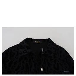Cotton Black Leopard Long Sleeve Denim Jacket