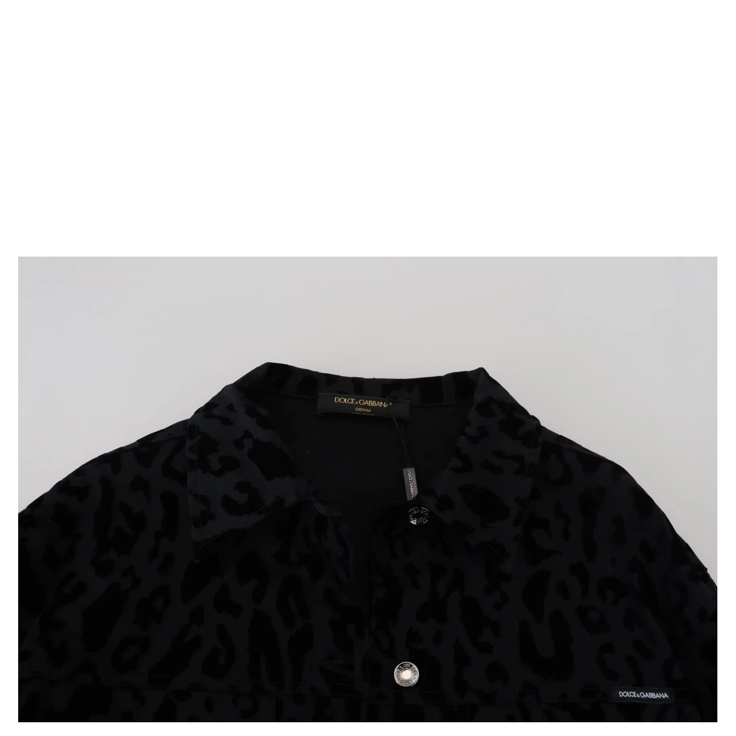 Cotton Black Leopard Long Sleeve Denim Jacket