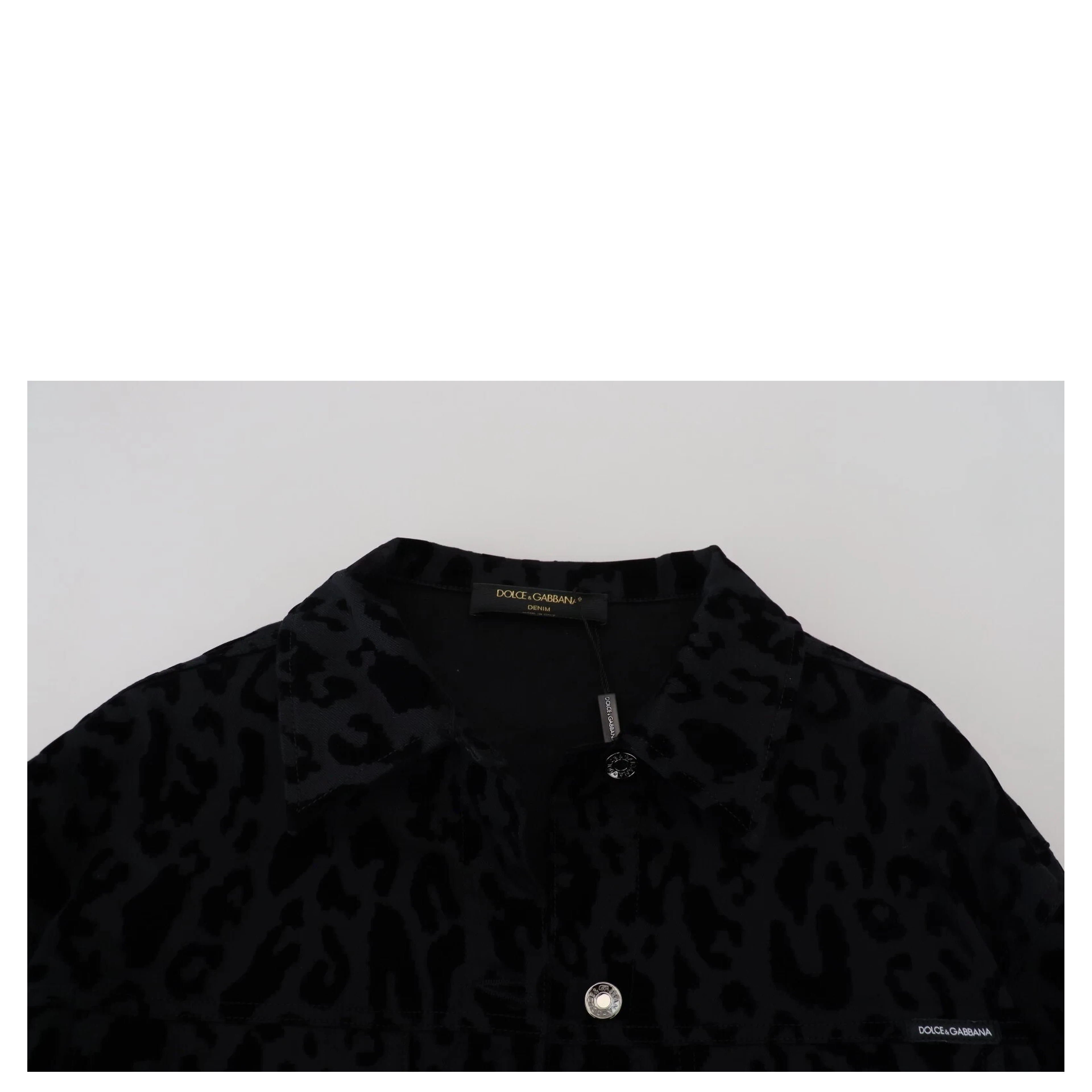 Cotton Black Leopard Long Sleeve Denim Jacket