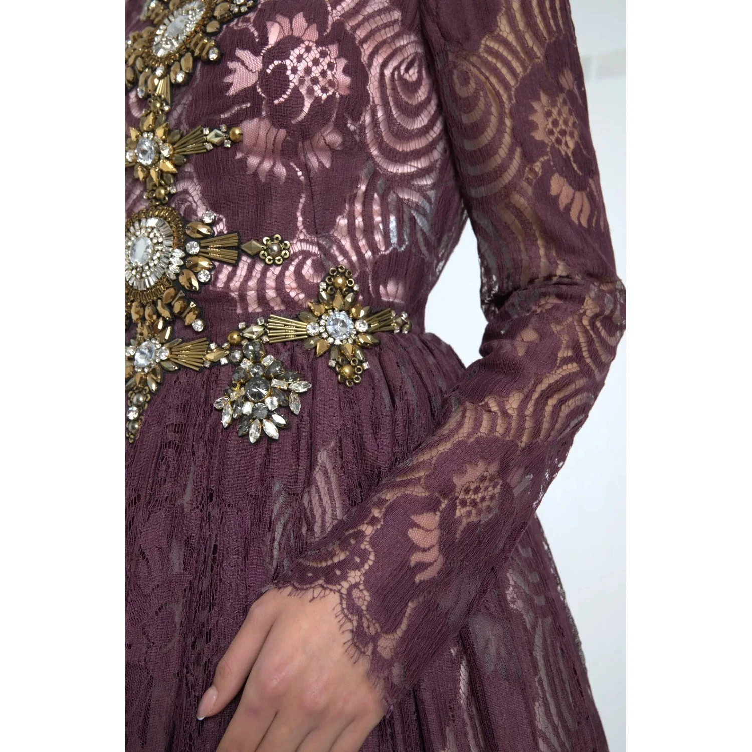 Purple Viscose Crystal A-Line Gown Dress