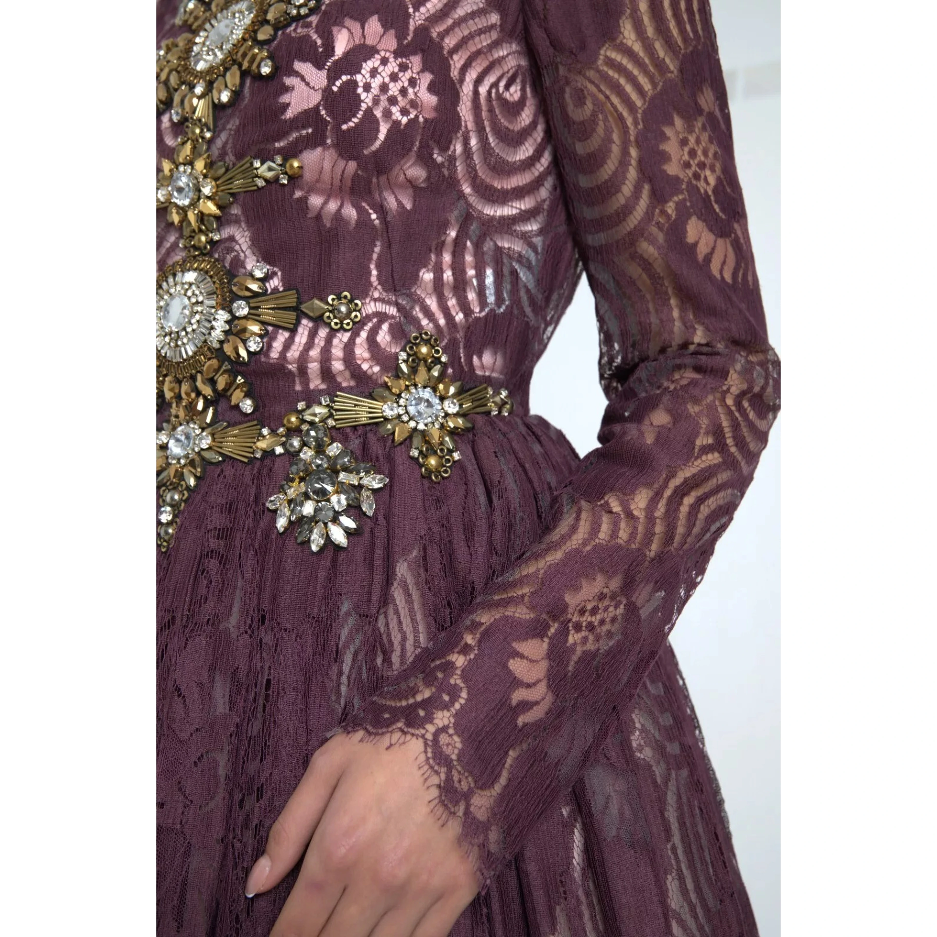 Purple Viscose Crystal A-Line Gown Dress