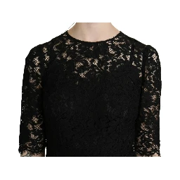Black Floral Lace Sheath Knee Length Dress