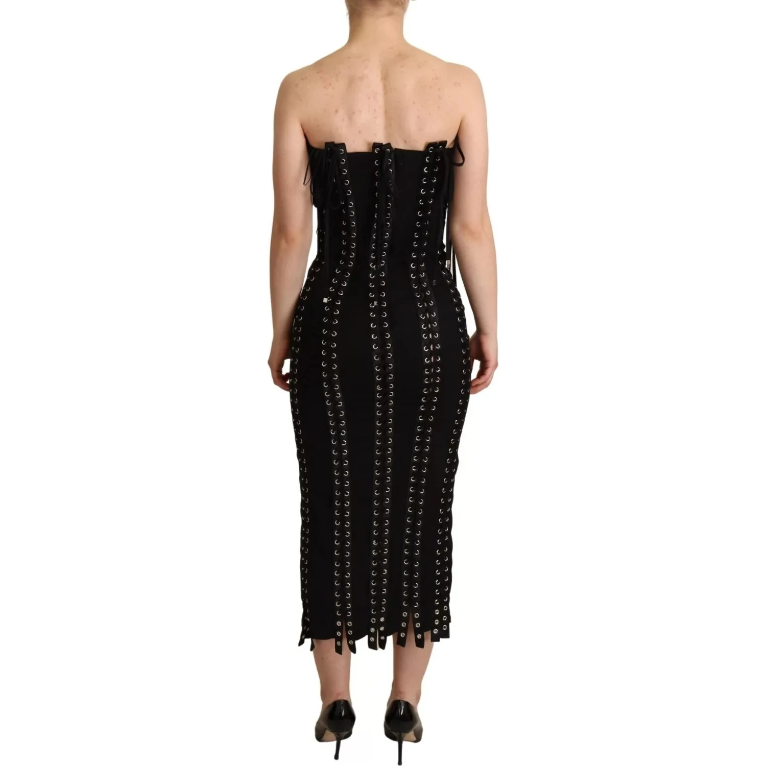 Black Cady Sleeveless Lace Up Bodycon Dress