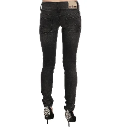 Black Washed Low Waist Slim Fit Skinny Denim Pants Jeans