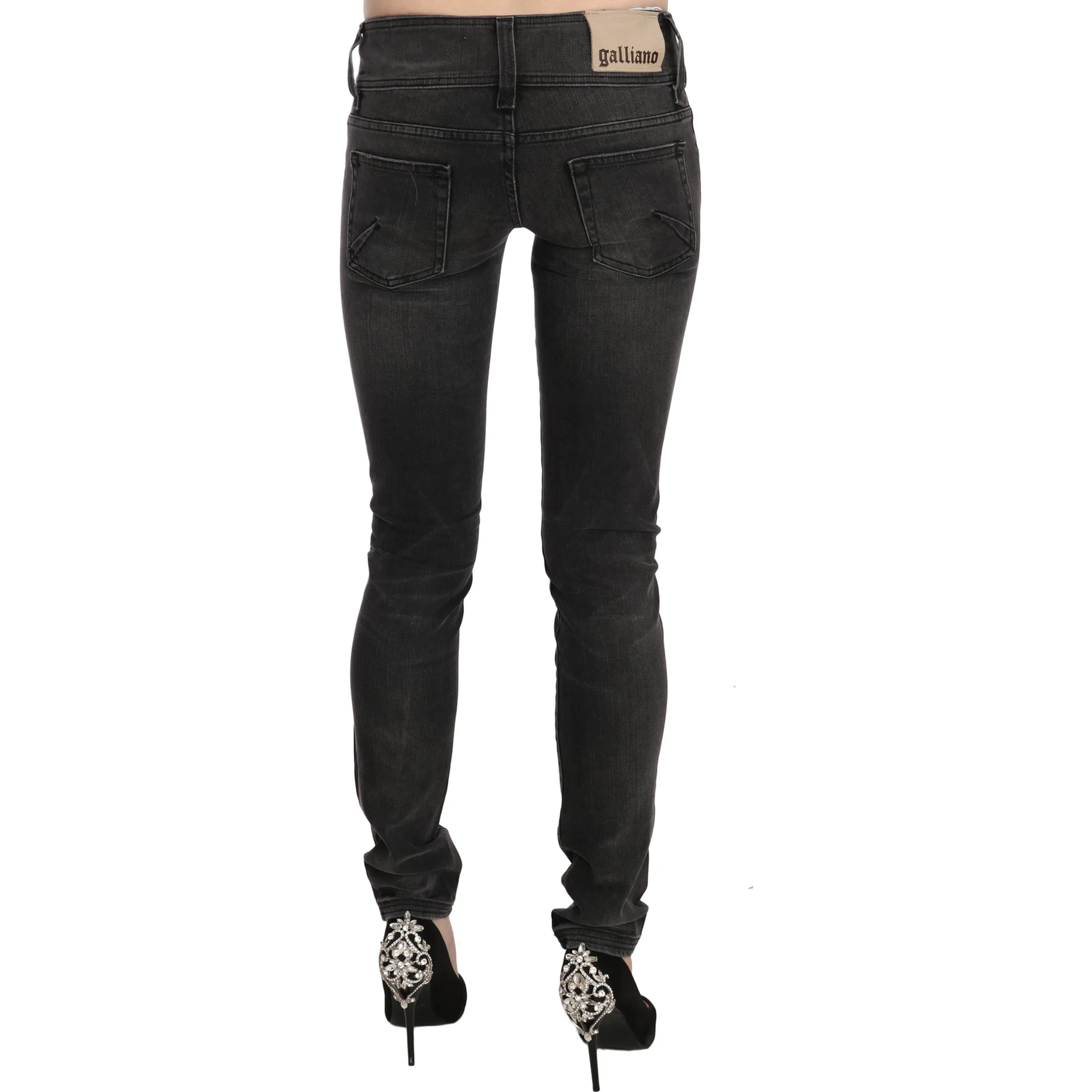 Black Washed Low Waist Slim Fit Skinny Denim Pants Jeans