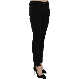Black Mid Waist Slim Fit Skinny Denim Casual Pants Jeans