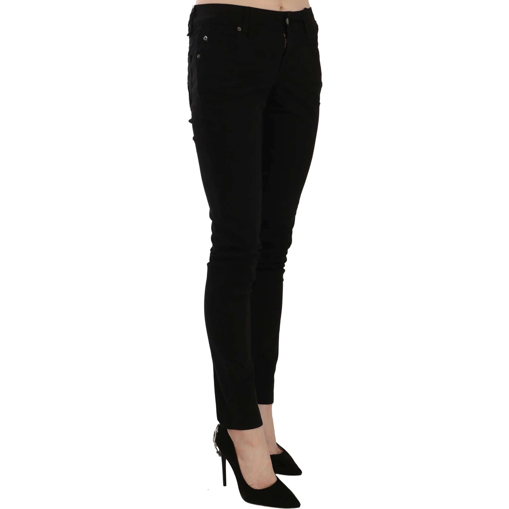 Black Mid Waist Slim Fit Skinny Denim Casual Pants Jeans