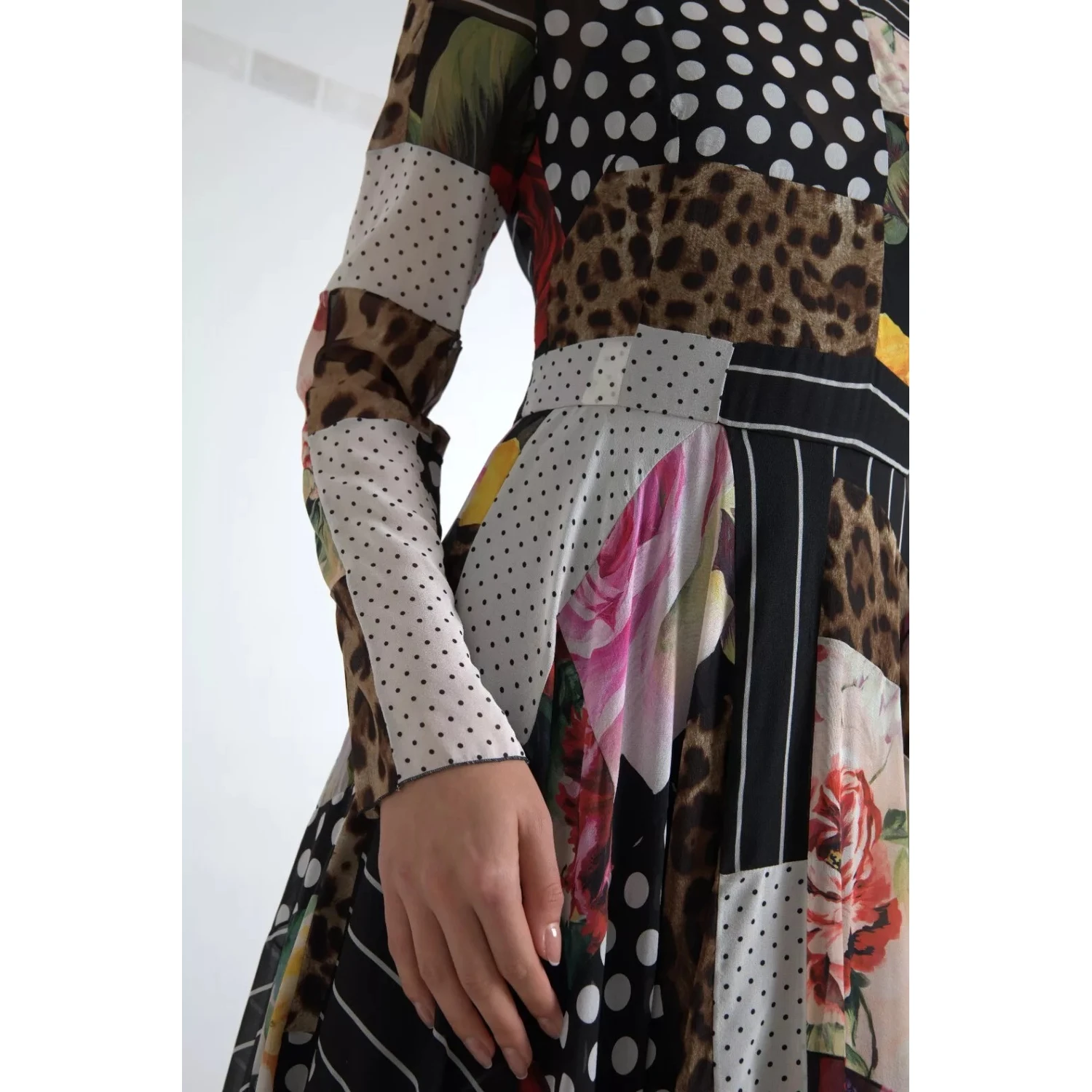Multicolor Patchwork Floral Leopard Dress
