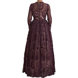 Purple Viscose Crystal A-Line Gown Dress