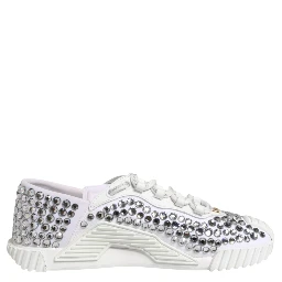 White NS1 Canvas Leather Embellished Sneakers Shoes