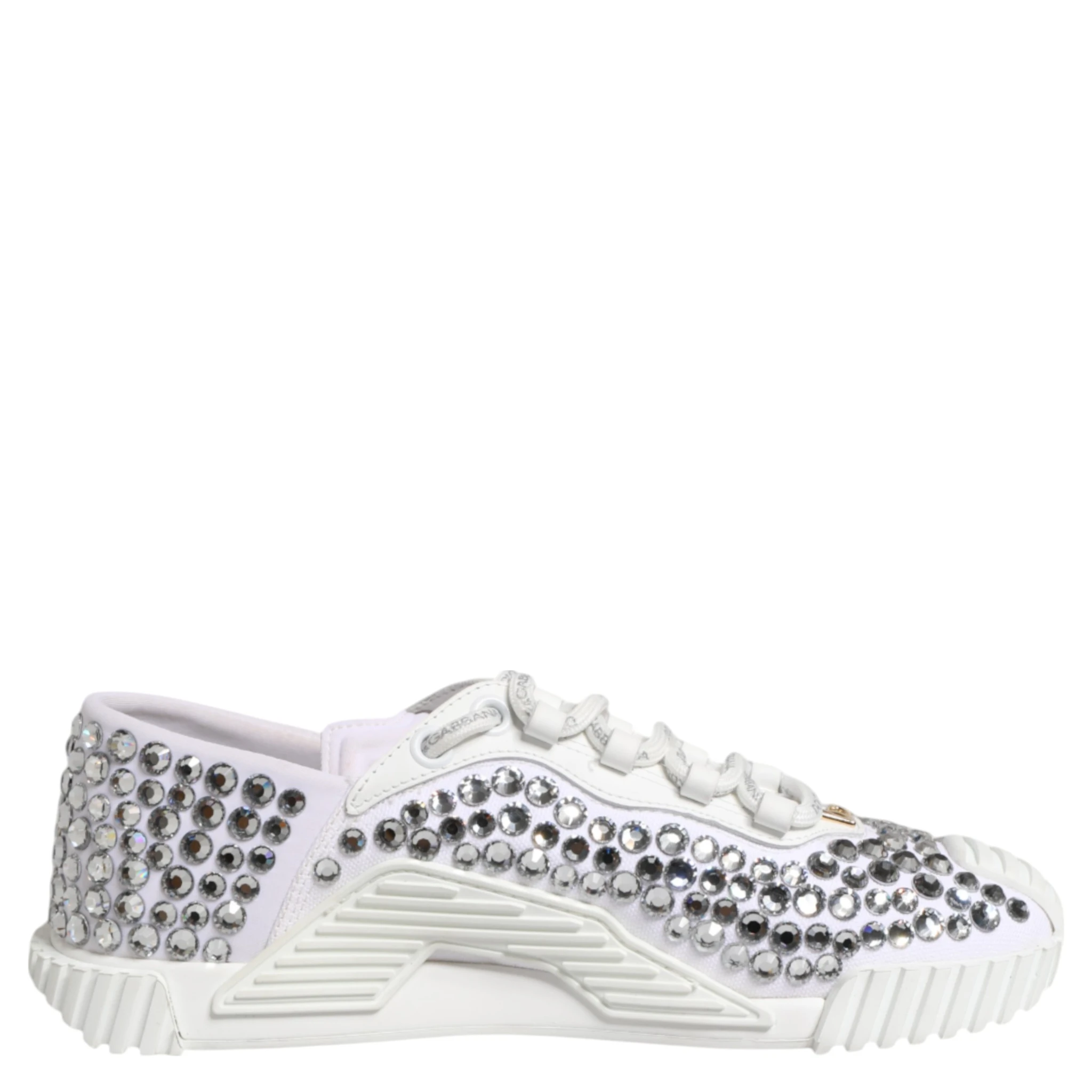 White NS1 Canvas Leather Embellished Sneakers Shoes