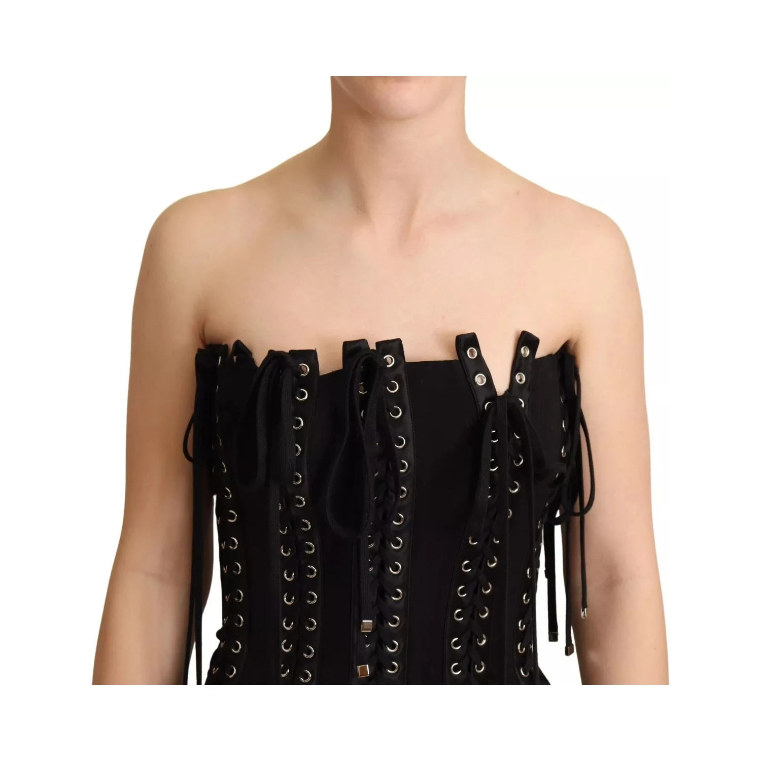 Black Cady Sleeveless Lace Up Bodycon Dress
