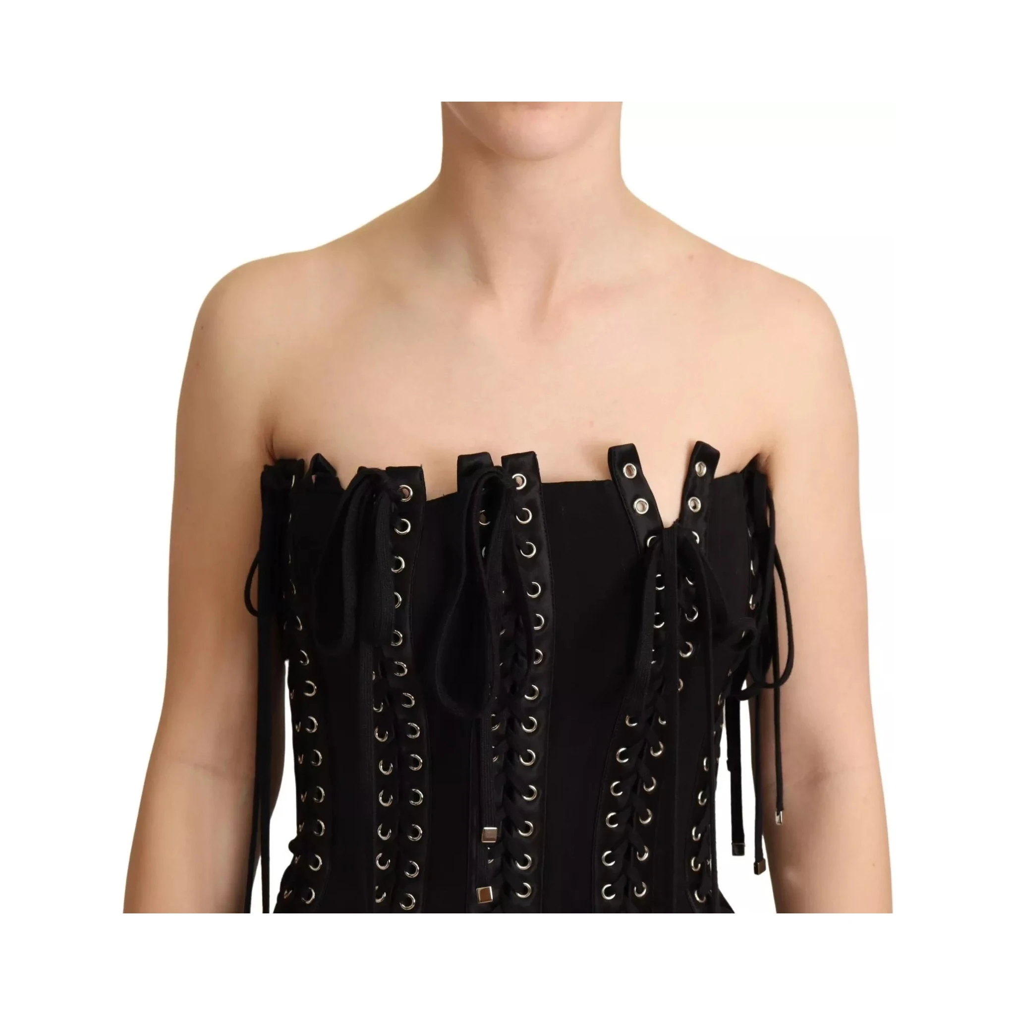 Black Cady Sleeveless Lace Up Bodycon Dress
