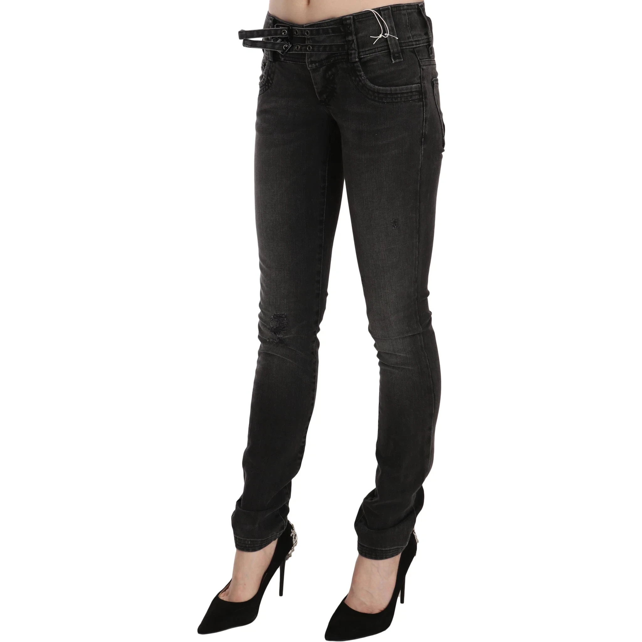 Black Washed Low Waist Slim Fit Skinny Denim Pants Jeans