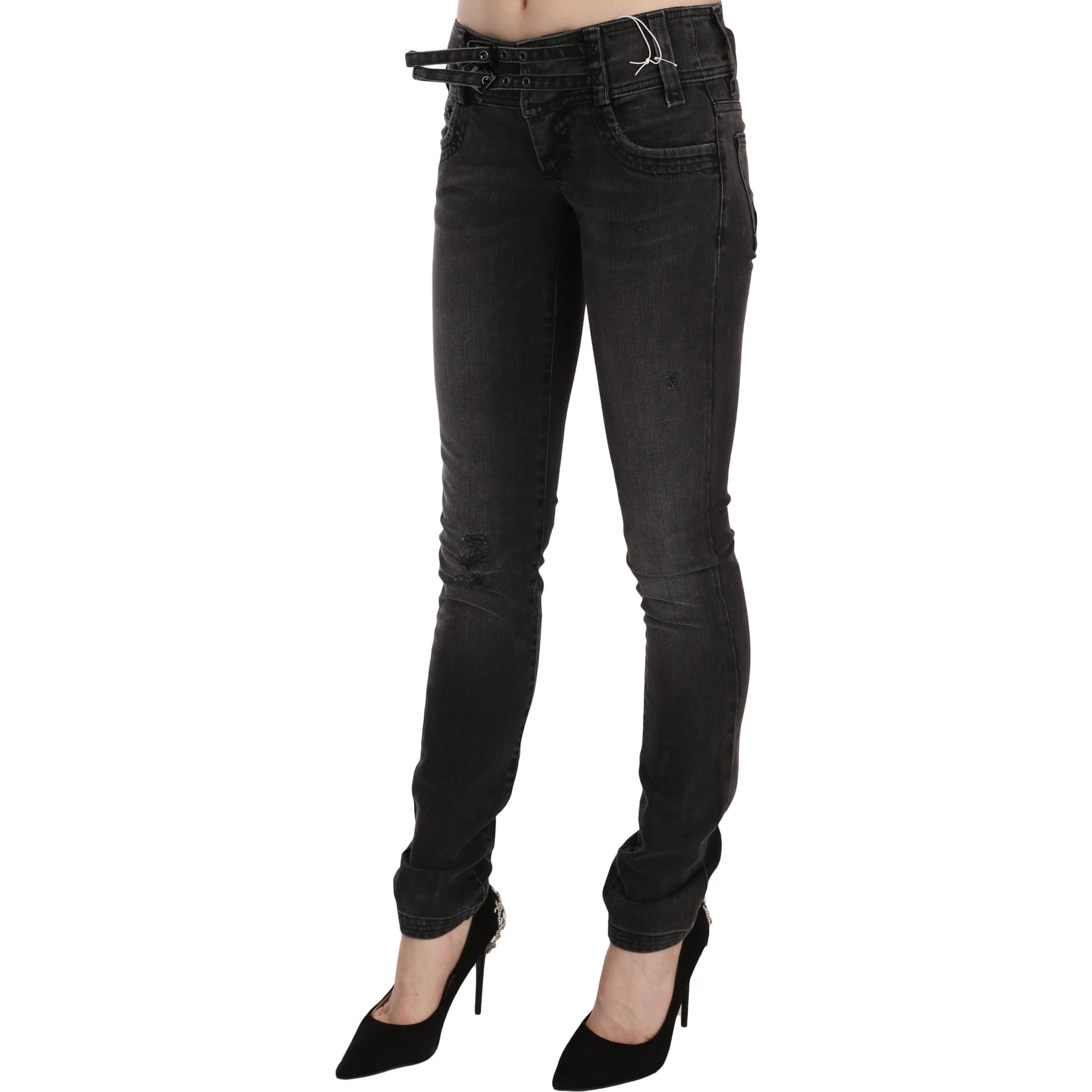 Black Washed Low Waist Slim Fit Skinny Denim Pants Jeans