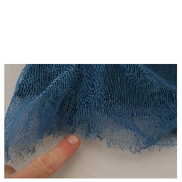 Blue Mesh Trim Ruched Tulle Sheath Dress