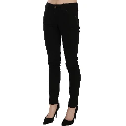 Black Mid Waist Slim Fit Skinny Denim Casual Pants Jeans