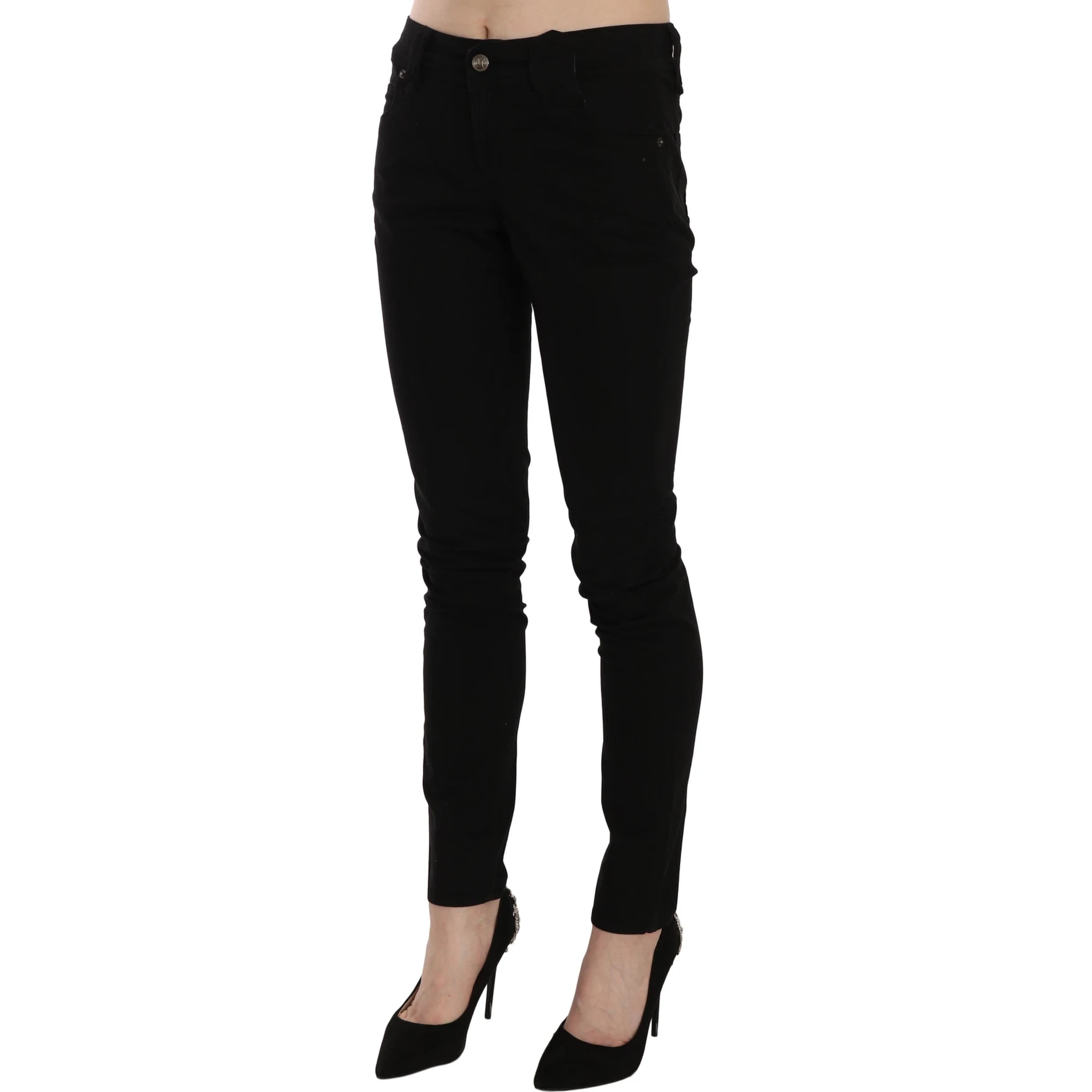 Black Mid Waist Slim Fit Skinny Denim Casual Pants Jeans