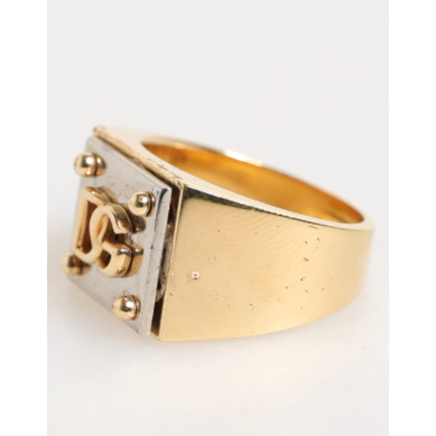 Gold Tone Brass Signet Square DG Logo Plaque Men Ring