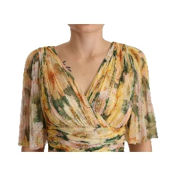 Yellow Floral Print Pleated Maxi Dress