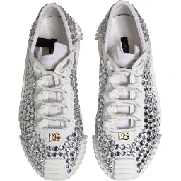 White NS1 Canvas Leather Embellished Sneakers Shoes
