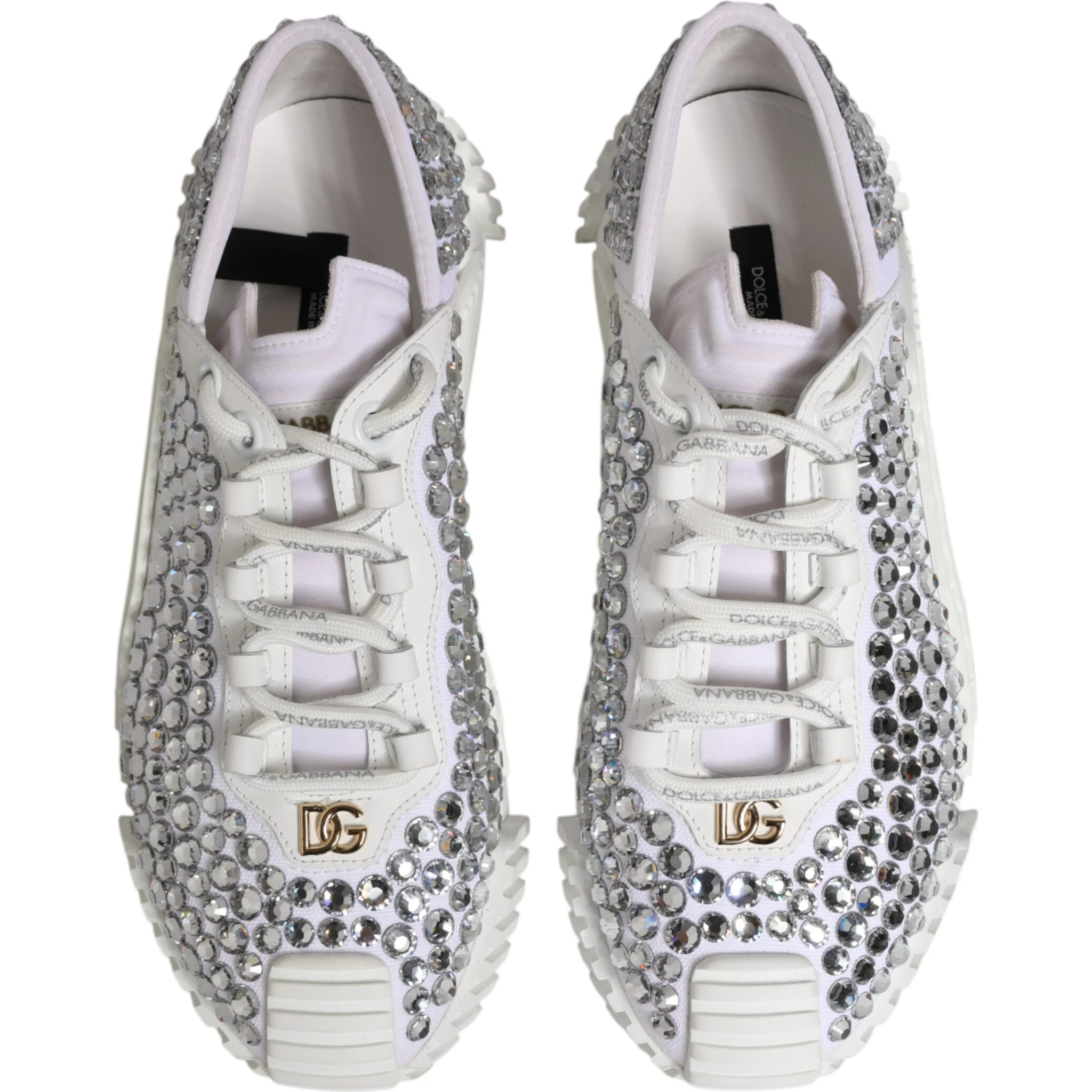 White NS1 Canvas Leather Embellished Sneakers Shoes