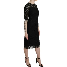 Black Floral Lace Sheath Knee Length Dress
