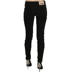 Black Mid Waist Slim Fit Skinny Denim Casual Pants Jeans