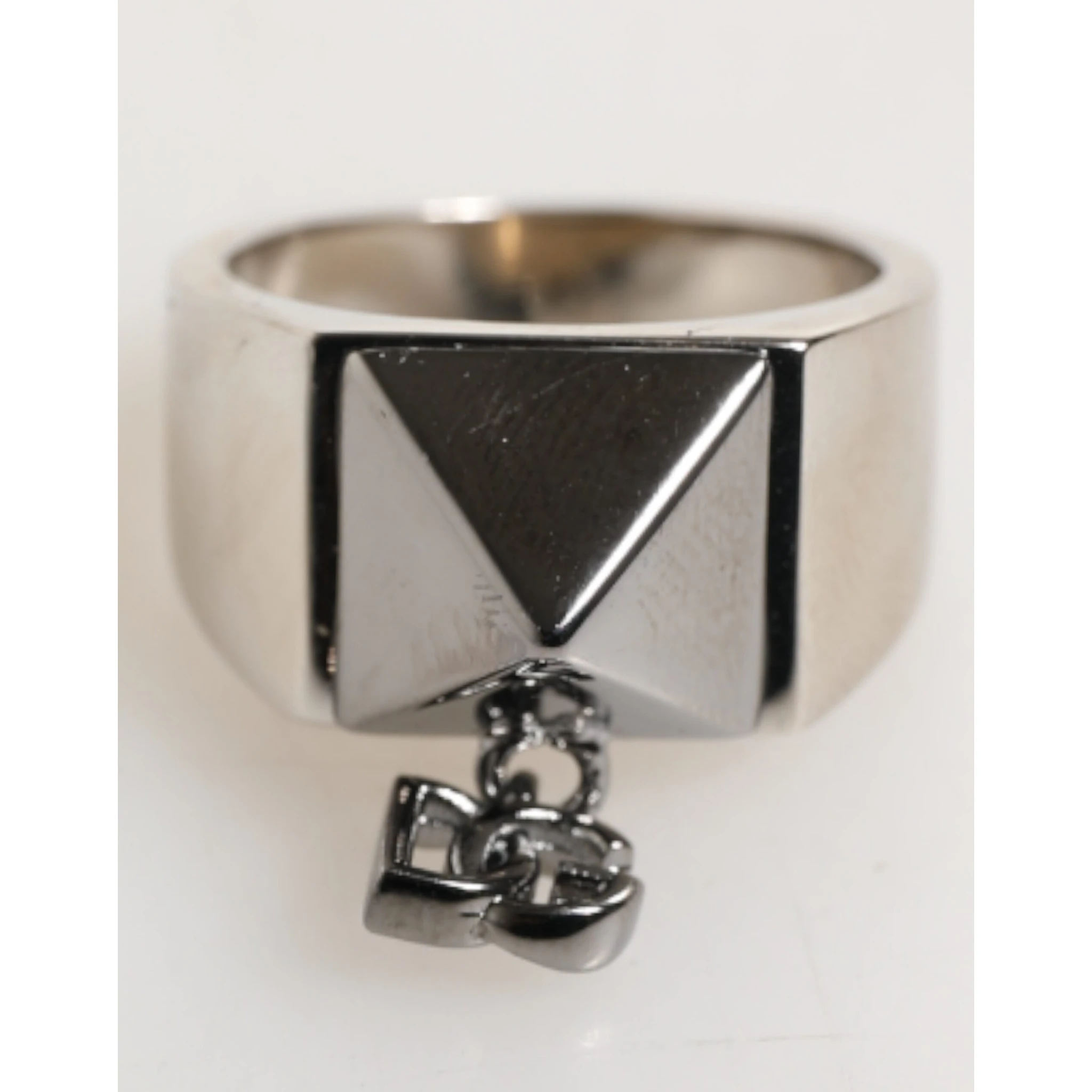Silver Tone Pyramid DG Logo Real Brass Ring