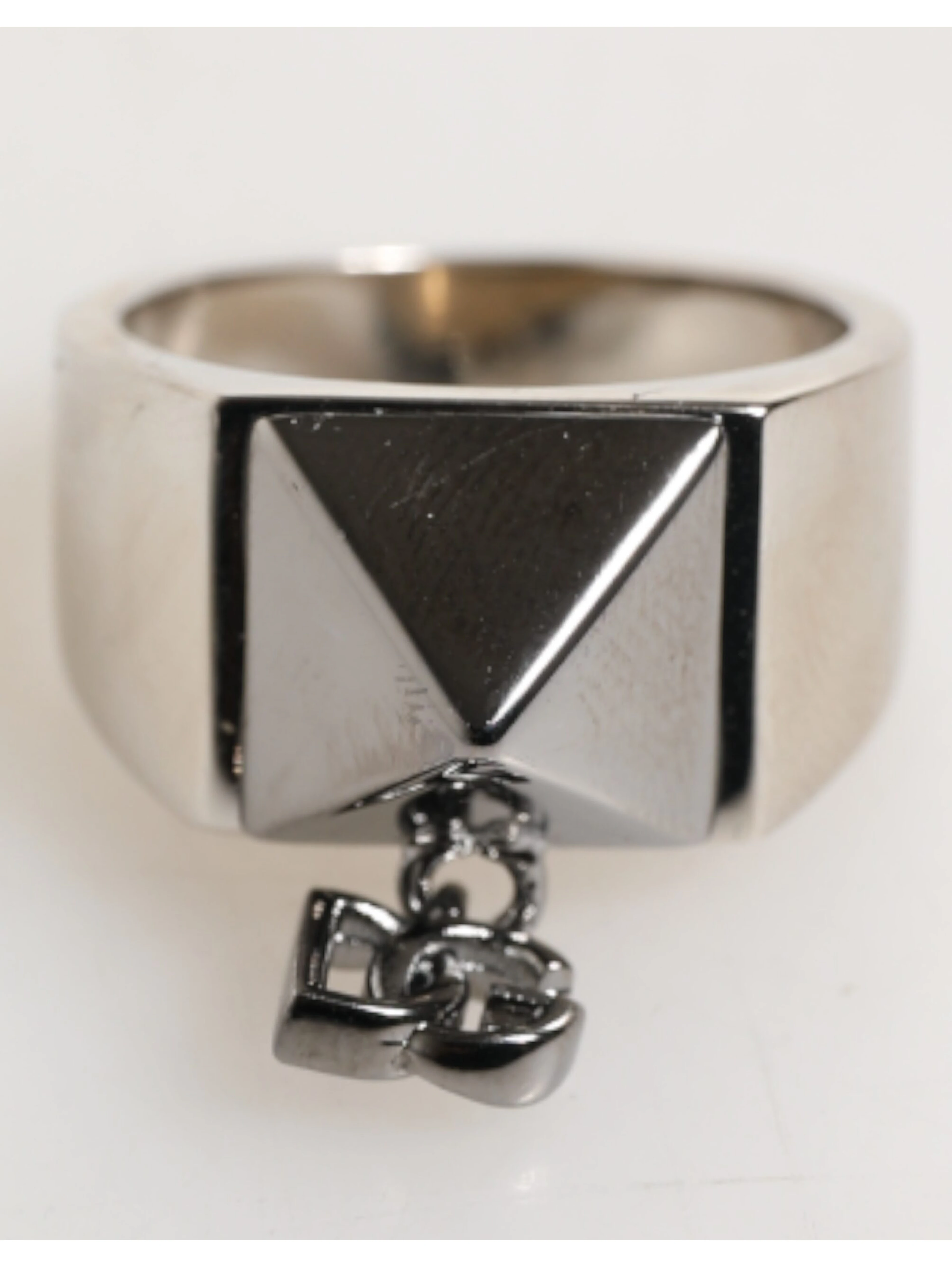 Silver Tone Pyramid DG Logo Real Brass Ring