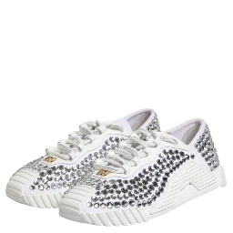 White NS1 Canvas Leather Embellished Sneakers Shoes