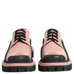 Light Powder Pink Black Leather Lace-Up Shoes